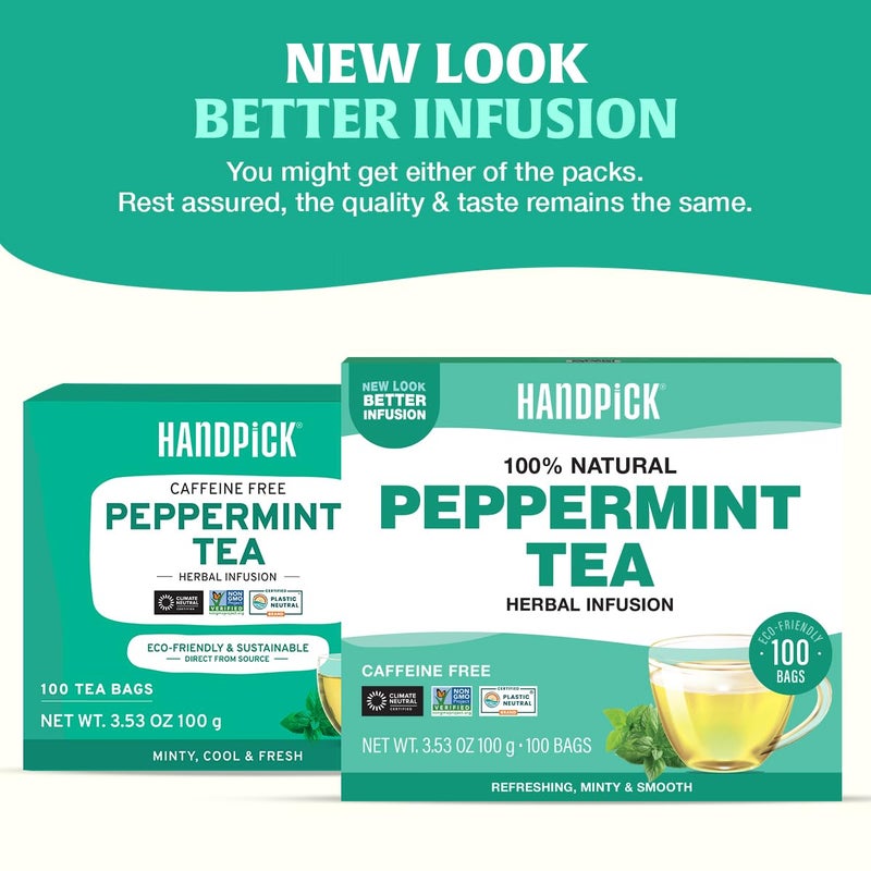 HANDPICK, Peppermint Tea, Eco-Conscious Tea Bags - 100 Count | Caffeine Free, Non-GMO | Minty, Fresh & Cool flavor | Direct From Source - Image 2